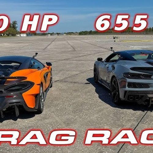 Rewrite this title better Chevrolet Corvette E-Ray vs McLaren 600LT 1/4 Mile DRAG RACE
