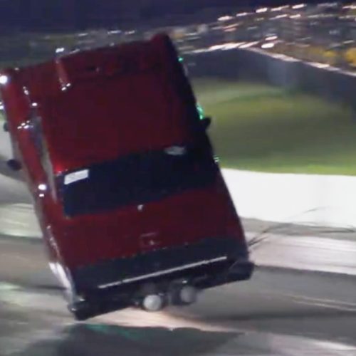 The Thrilling Moment When a Car Soars Over the Finish Line Beams