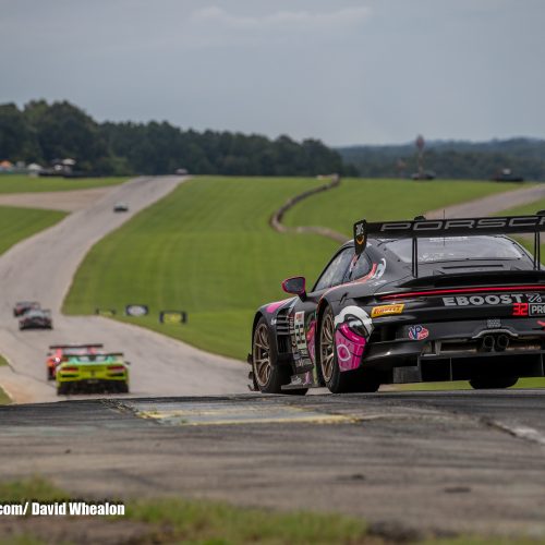 Thrilling Action Shots from the GT World Challenge America at Virginia International Raceway: Road Racing Highlights Amidst Nature!